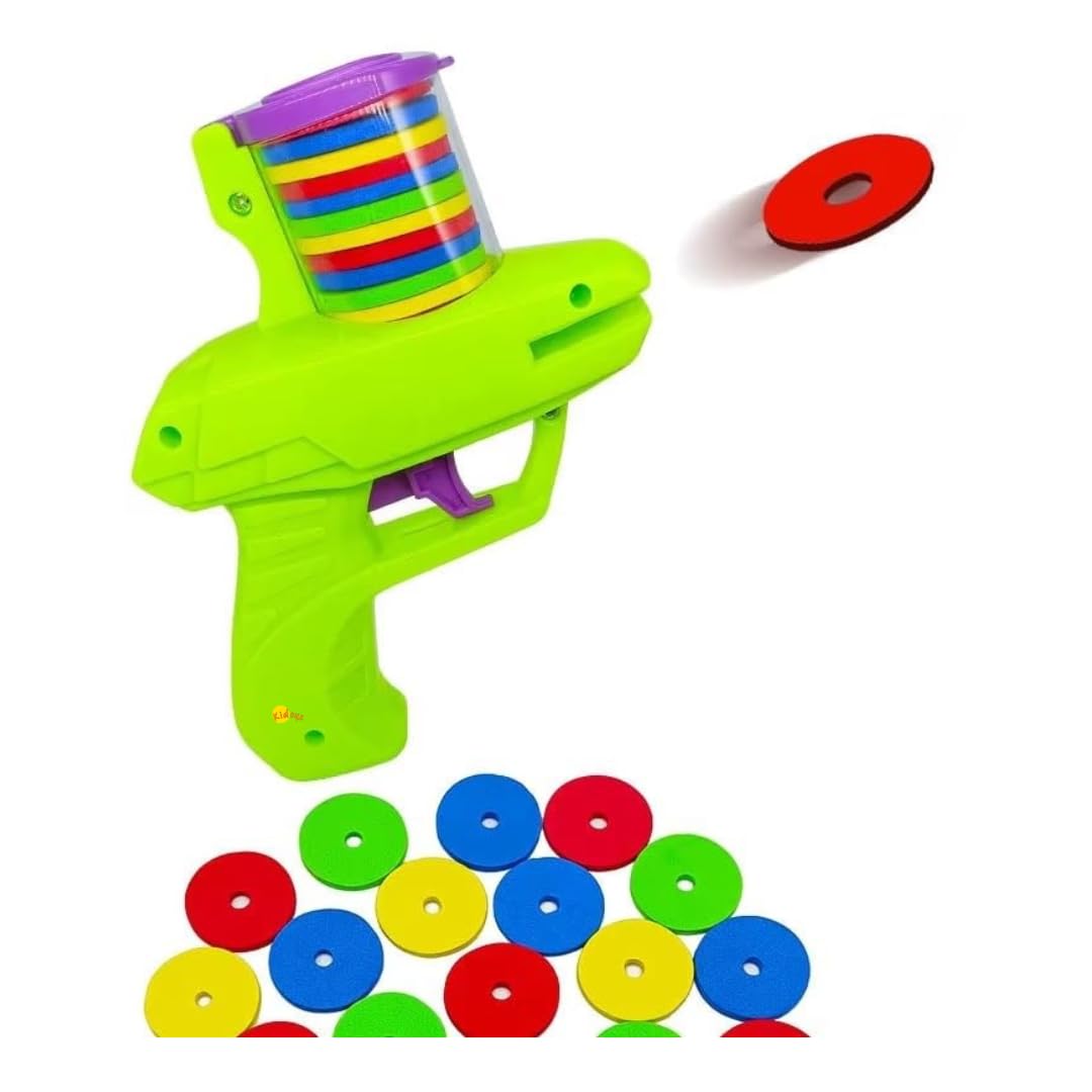 Kidoyz Foam Disc Launcher Toy Gun for Kids | Flying Frisbee Foam Blaster with Stackable Magazine & Easy Trigger Action | Indoor Outdoor Fun Shooting Game | Safe Disc Shooter Toy for Boys & Girls