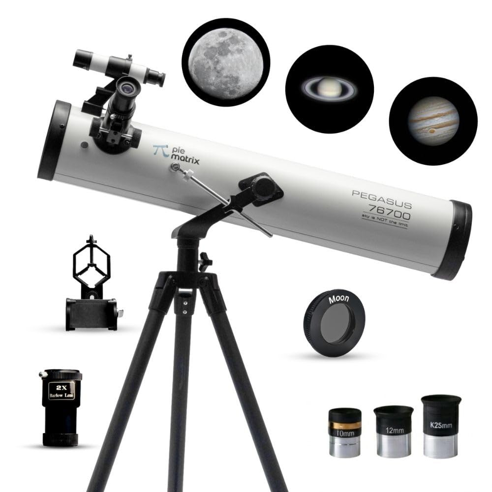 Pie Matrix Pegasus 76700 Newtonian Reflector Telescope with 235x Ultra HD Zoom,Fully Coated Glass Optics,Alt-Az Mount, Professional Telescopes to Explore Moon, Saturn Rings, Planets & Deep Sky Objects