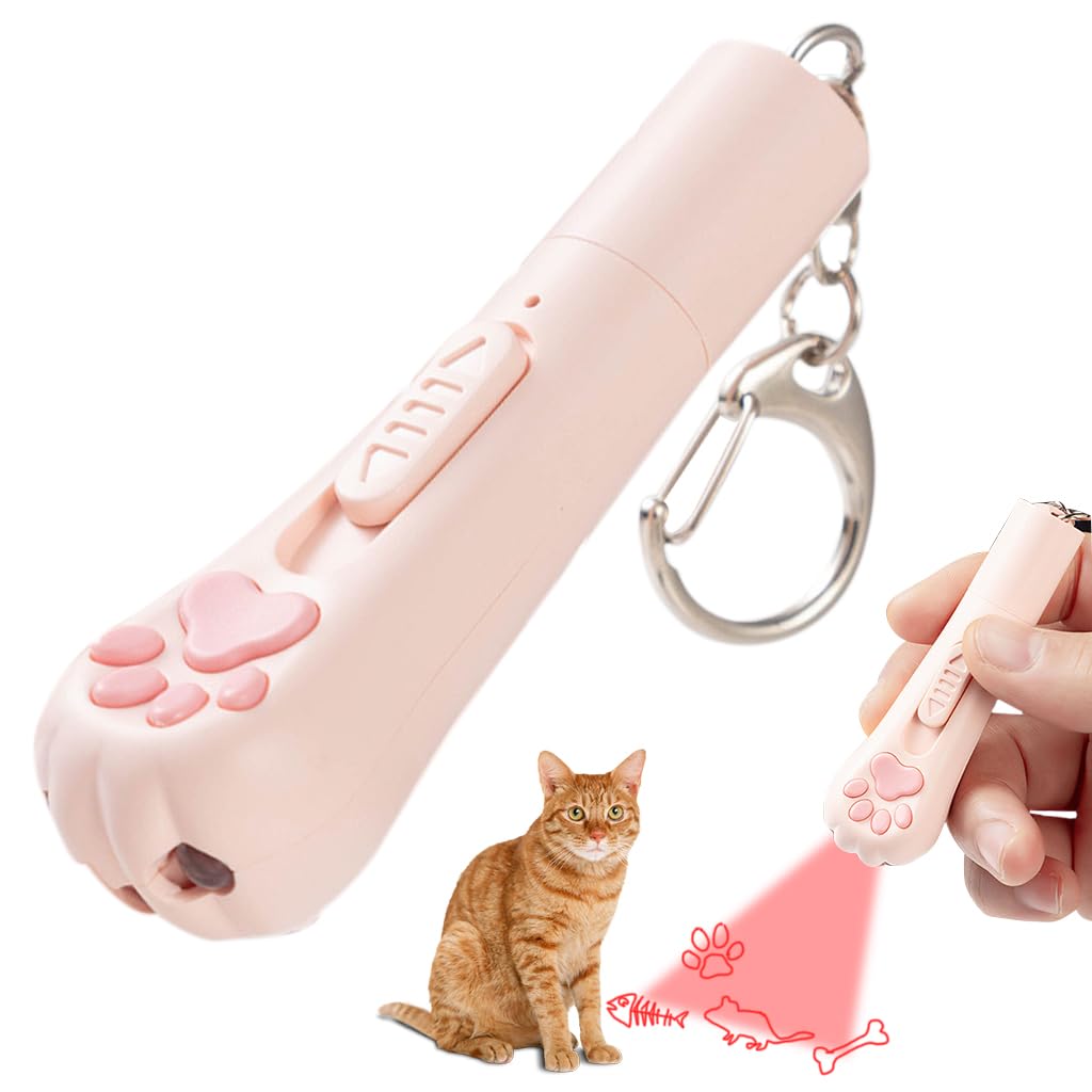 Qpets® Cat Laser Pointer with 5 Switchable Patterns, USB Rechargeable, Pink