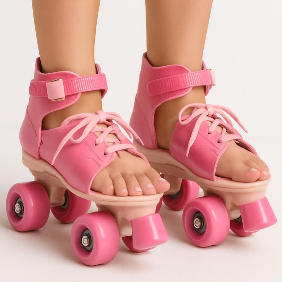 KAVANA Adjustable Inline Roller Skates for Kids Girls Age 4–12 | Beginner-Friendly Skating Shoes with Front Brake & Polyurethane Wheels | Skates for Boys & Girls 4+ Years (Multicolor) (Pink)