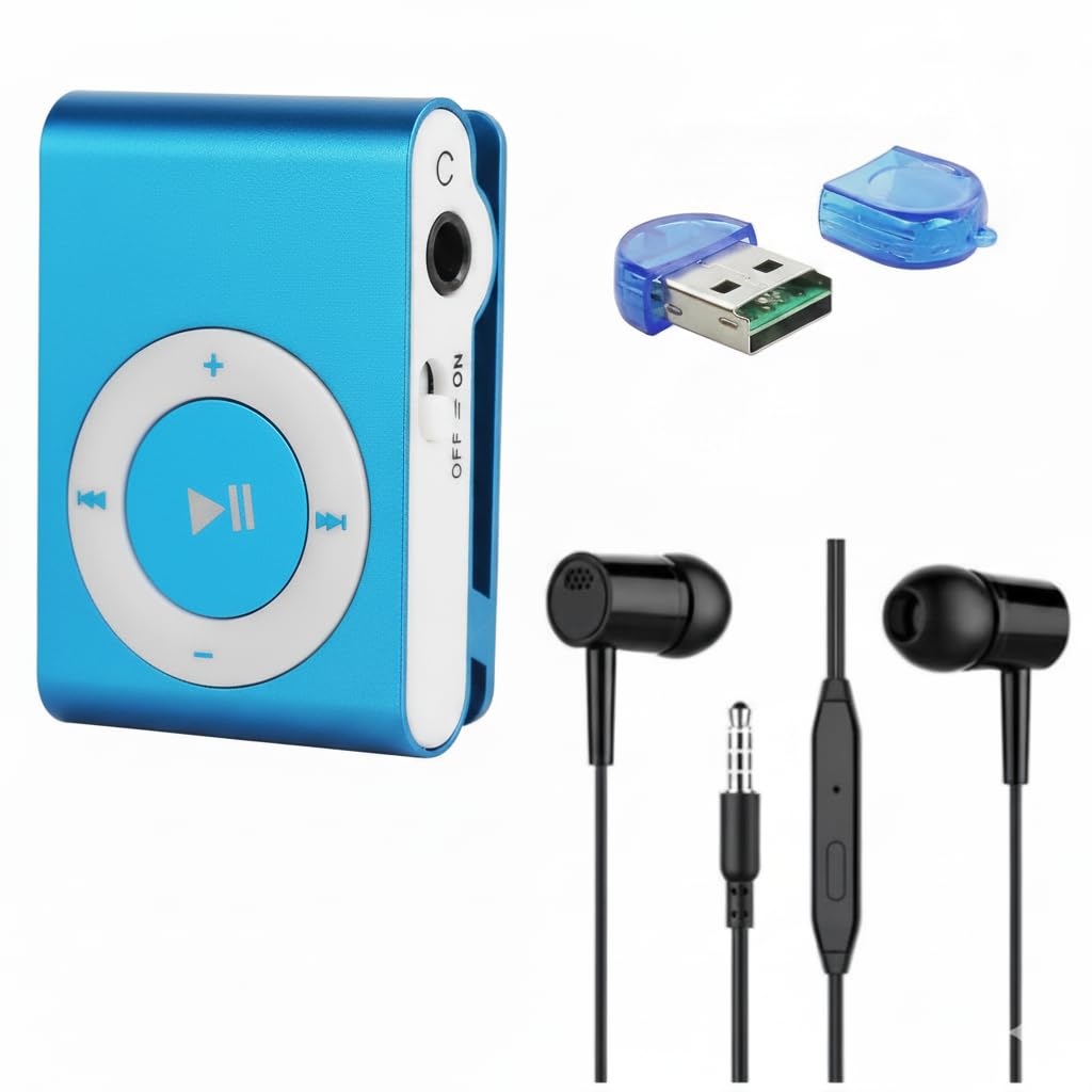 Portable Mini Metal Clip MP3 Player for Sports & Running | Compact Music Player with Earphones | USB Card Reader Included (Random Colour) (Memory Card Non Included)