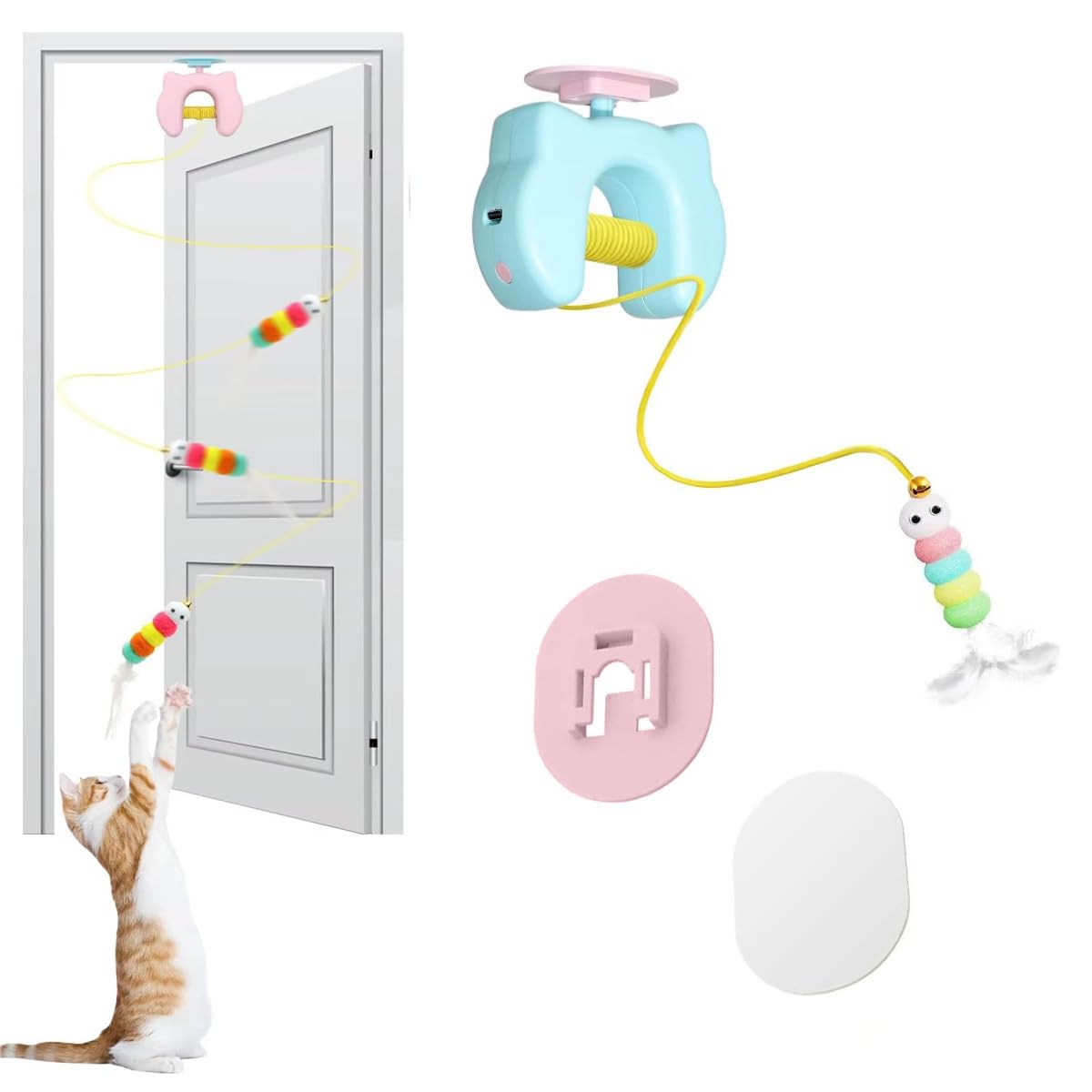 Interactive Cat Hanging Toy with Moving Caterpillar String, Automatic Rechargeable Teaser Toy for Indoor Cats & Kittens, Detachable Smart Pet Play Toy, (Multicolor)