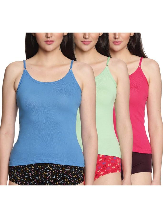 Lux Amore Women’s Cotton Rich Camisole with Adjustable Strap(Pack of 3)(Color May Vary)