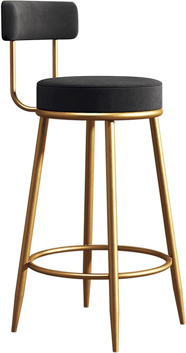 Nutech Decor Iron Velvet Counter Stools: Upholstered Barstools With Back, Footrest, And Round Height – Modern Bar Chairs, Ideal Dining Chairs For Kitchen Islands (75 Cm, Black)