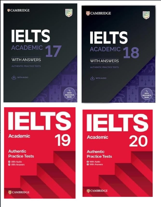 Cambridge IELTS Academic Practice Tests Set, Books 17/18/19/20 With Answers, Authentic Exam Preparation Material, Audio Resources Included