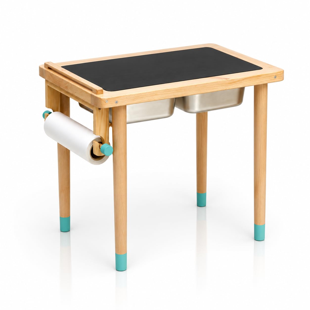 Ariro Montessori Sensory Play Table for Toddlers with 2 Stainless Steel Bins – Flisat Wooden Messy Activity Table with Blackboard Lid for Water, Sand & Art Play – Ideal for Home, Children (Blue)