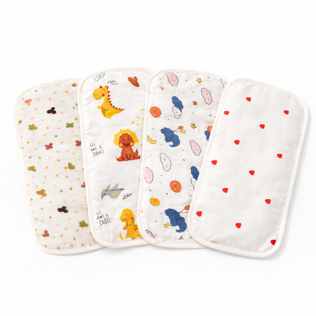 Premium 100% 6 Ply Pure Cotton Baby Muslin Burp Towel (Pack of 4), Burp Cloth, Washcloth, Lightweight, Breathable, Natural Dyes, Unisex, White