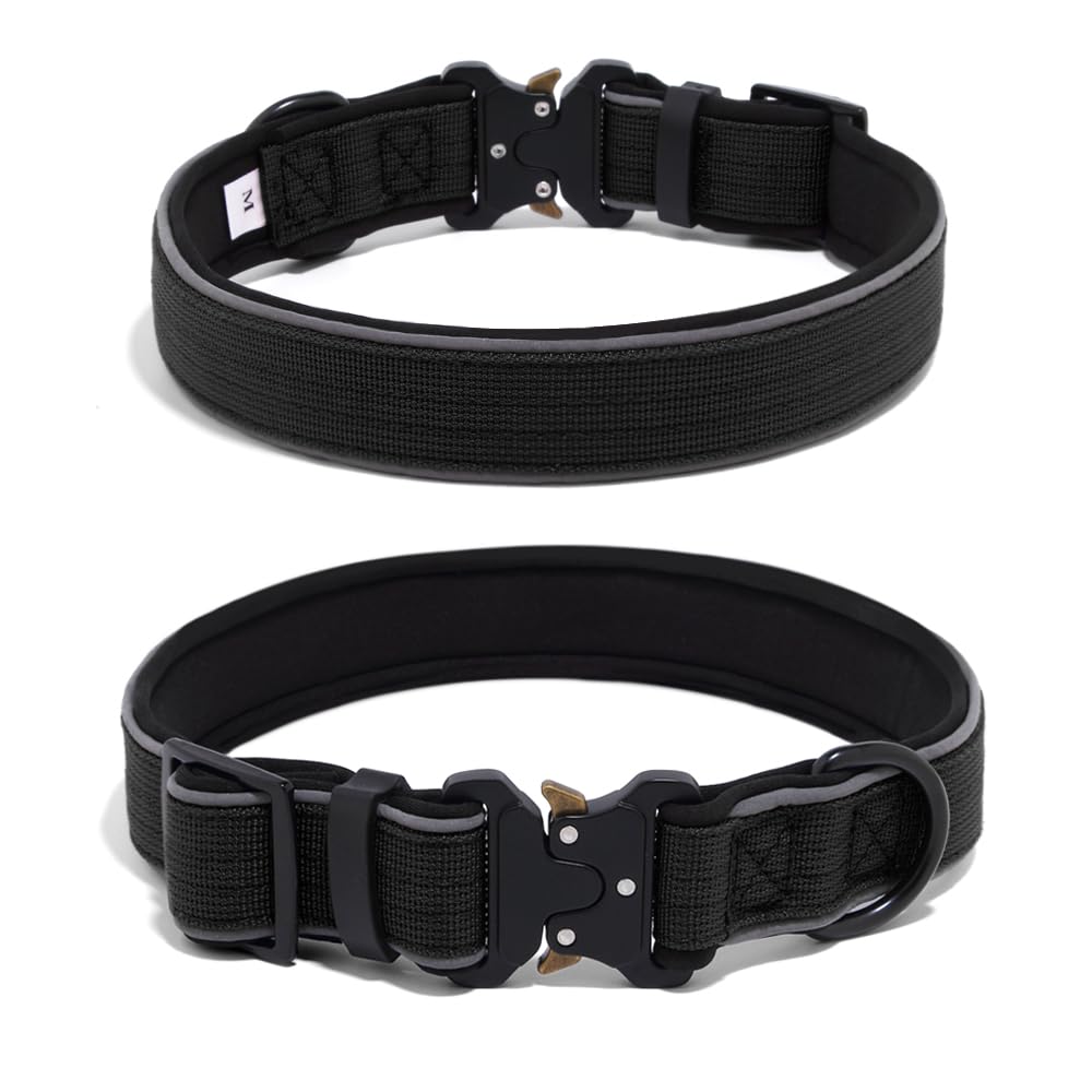 Reflective Tactical Dog Collar – Tough, Comfortable Dog Collar and Built for Adventure - Black - L