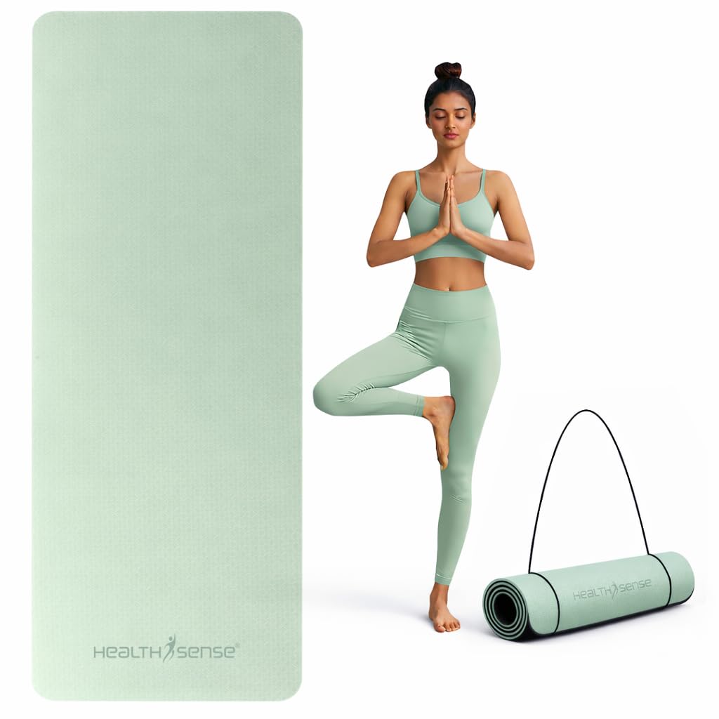 HealthSense Yoga Mat for Women & Men | Exercise Gym Mat for Home Workout with Carry Rope, Anti-Slip Design, Dual Color