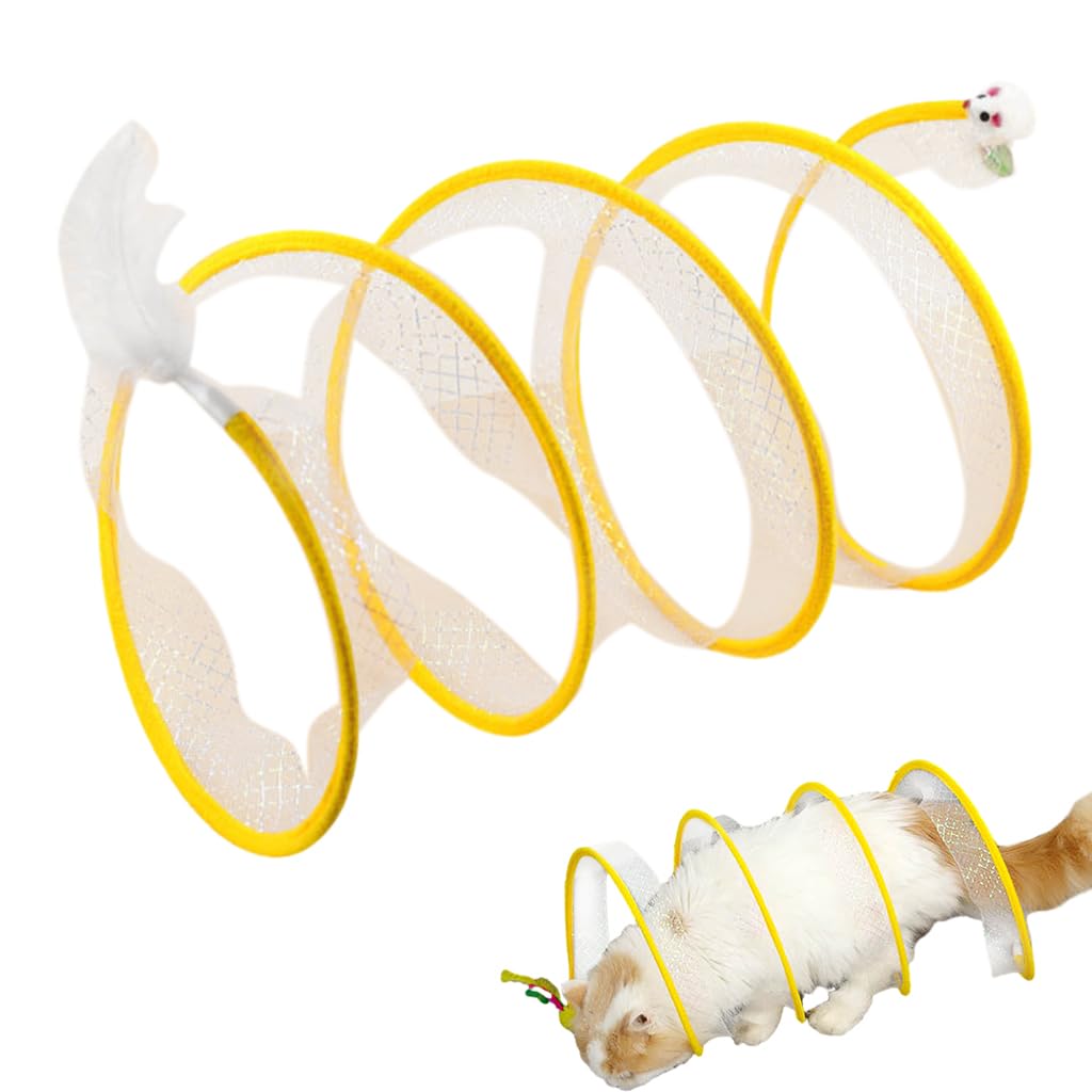 Qpets Cat Tunnel Toy, Elastic Spring Indoor Tube with Feather Tail