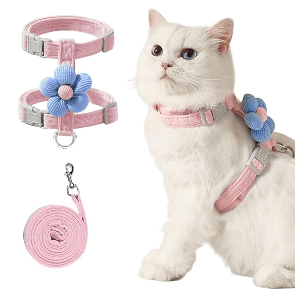 Qpets® Escape-Proof Cat Harness & Leash Set Cute Flower Pet Belt, S