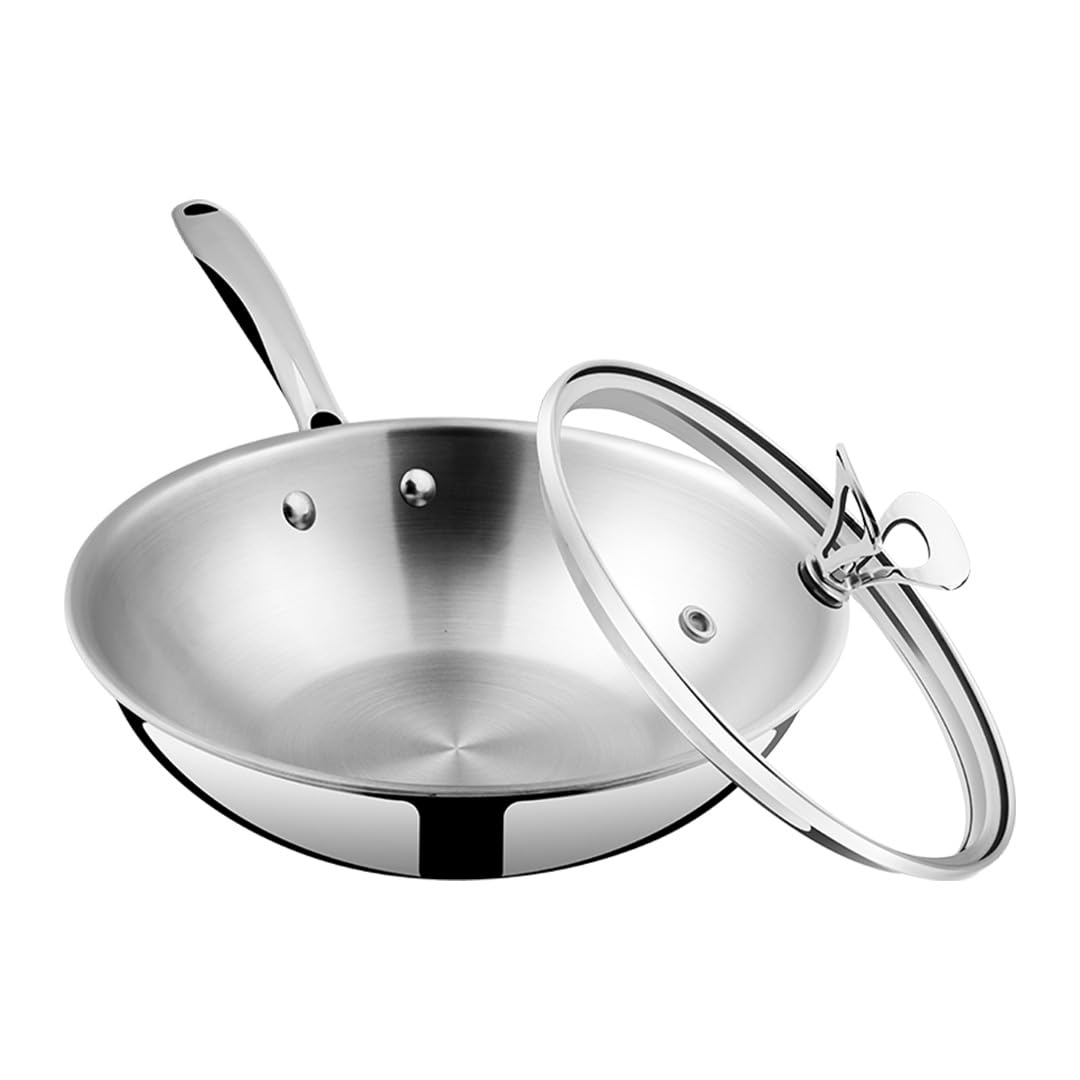 ULTRA Triply Frying Pan 26cm (2.1L) – Heavy Duty | 304 Food-Grade Stainless Steel Cookware with 3.5mm Toughened Glass Lid & SCTS Technology | Fast & Even Heating, Warp-Free Balance, Non-Sticky Finish
