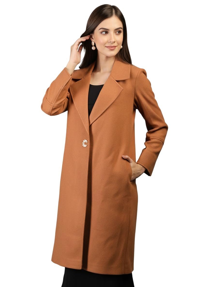 CHKOKKO Women Chic Winter Coat Single Breasted | Knee Length Design with Buttoned Closure and Practical Front Side Pockets for Stylish and Comfortable Wear