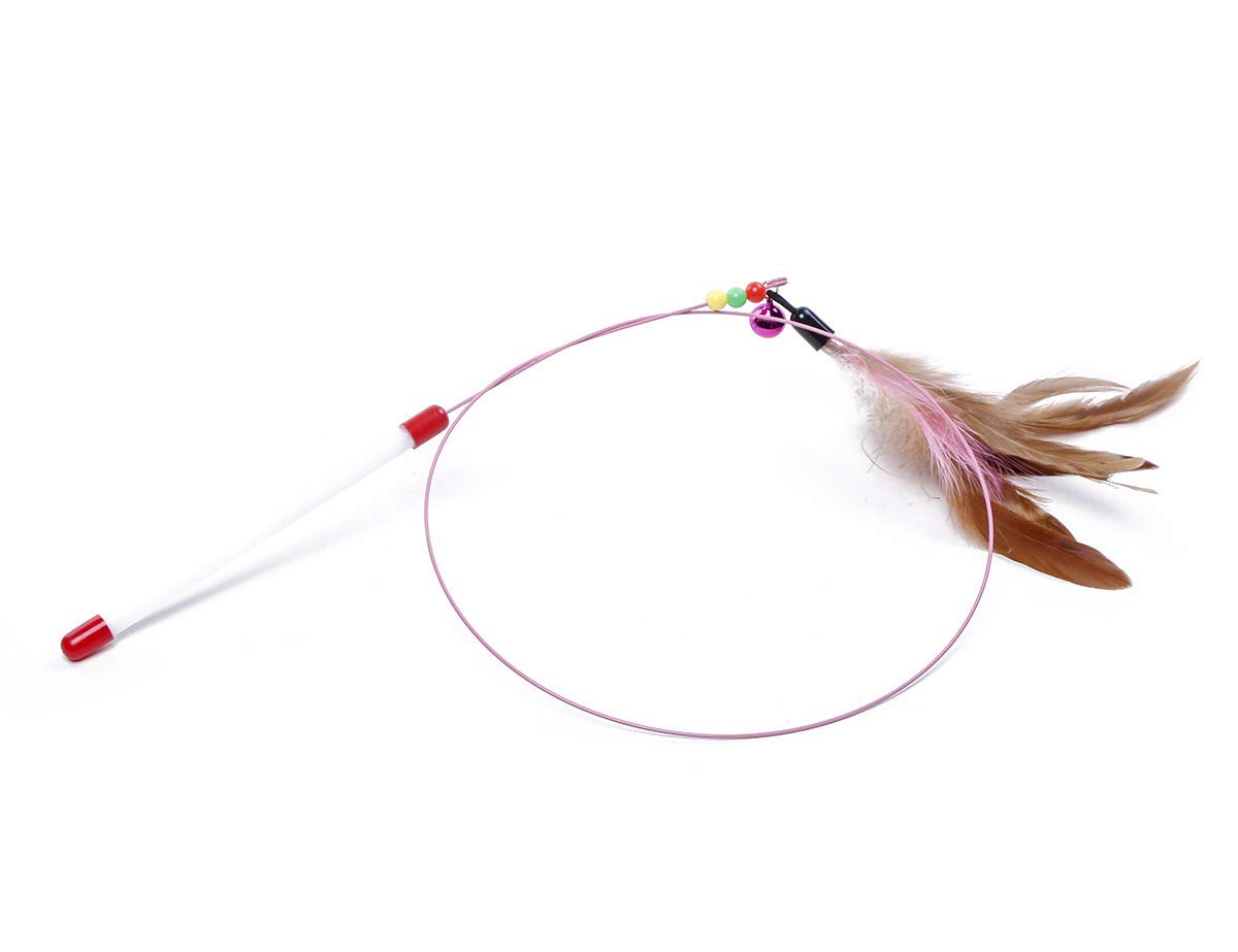 URBANMAC Rod Roped Teaser Toy Bell Dangler with Natural Feather for Pet 1 pc