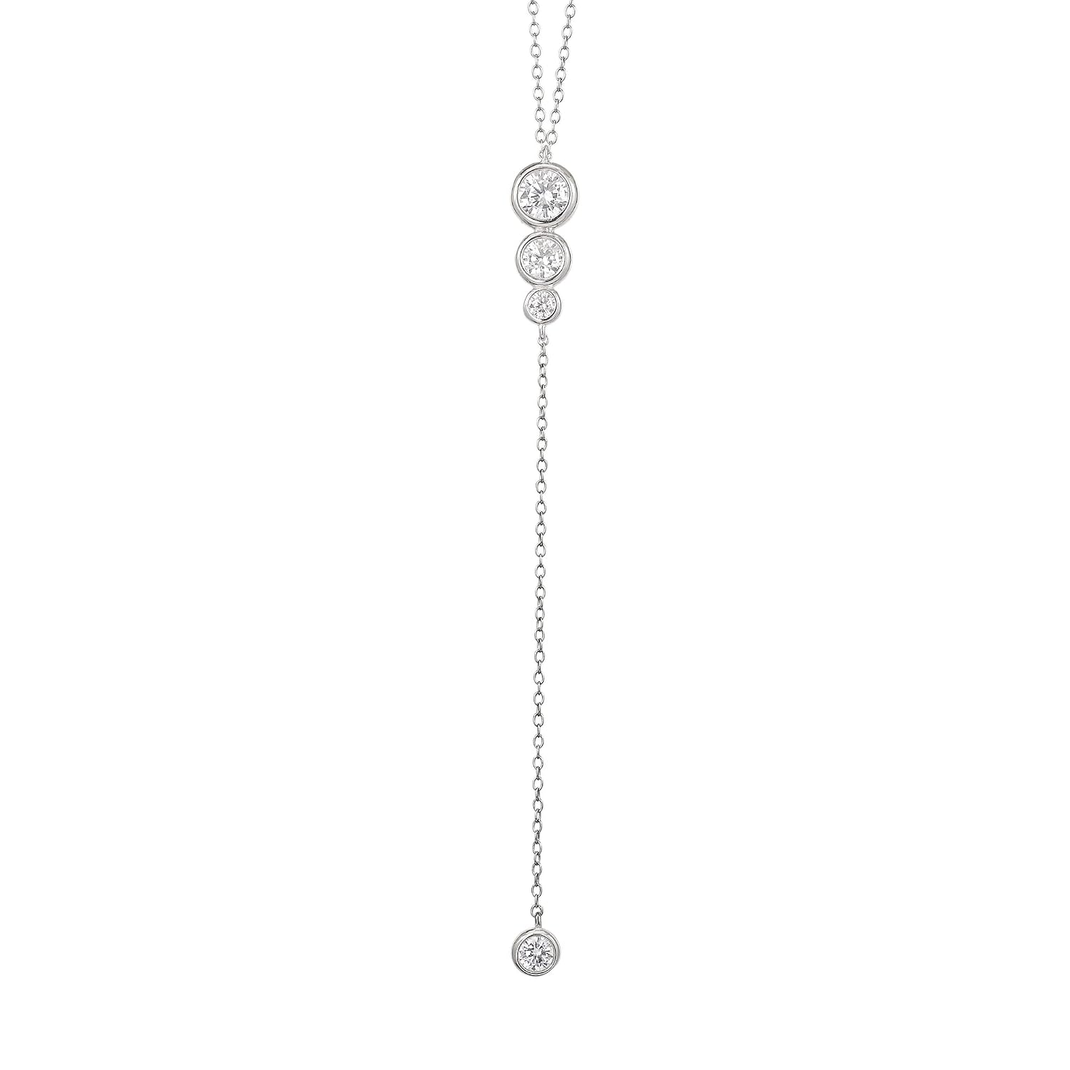 Ornate Jewels 925 Silver Round AAA Grade American Diamond Y Shaped Charm Necklace with 18 Inch Chain for Women and Girls Stylish Neckwear Jewellery