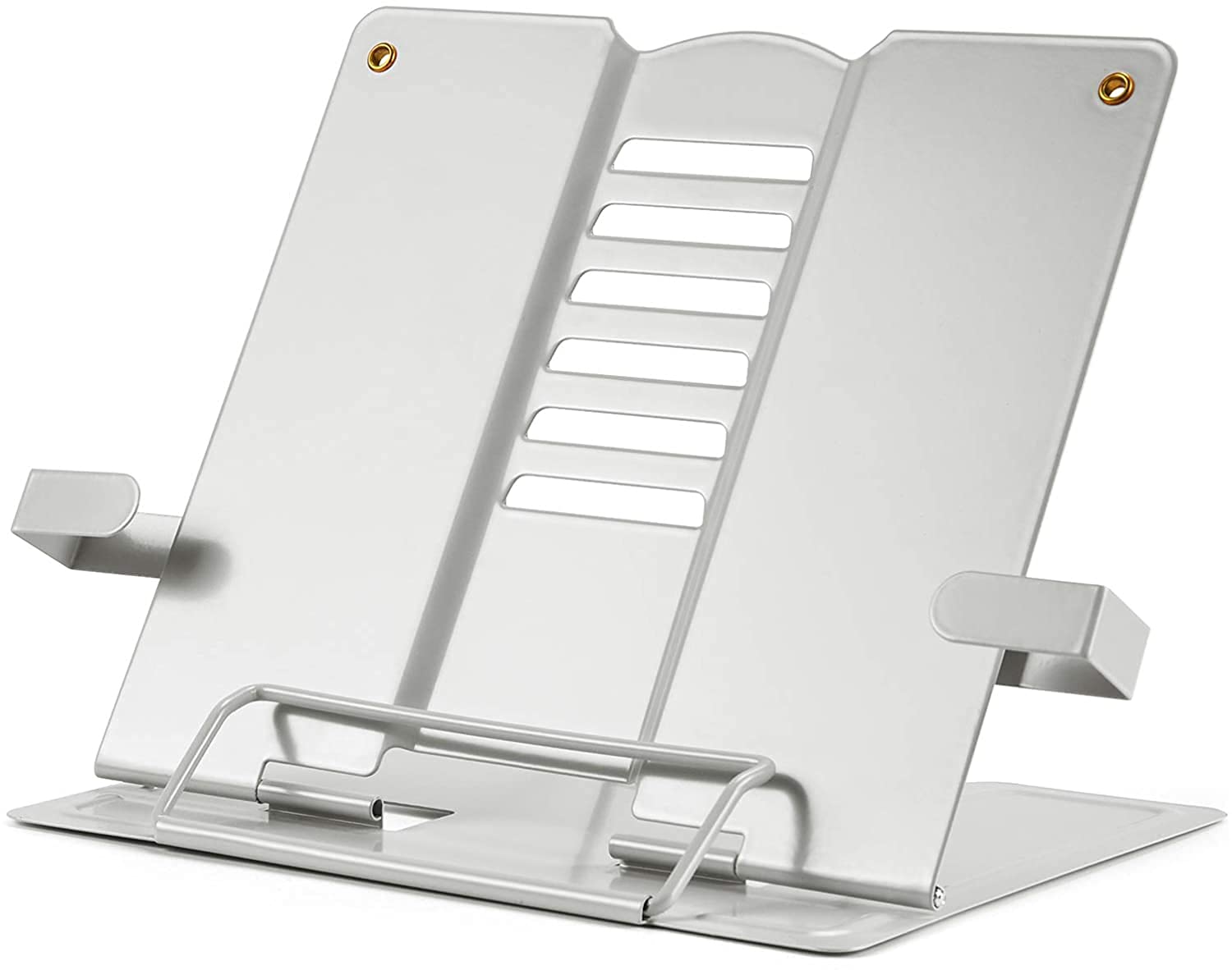 Volo Portable Metal Book Stand Holder – Adjustable, Foldable Design for Desktop Use – Ideal for Cookbooks, Textbooks, Sheet Music, and More – Convenient Book Organizer (Grey)