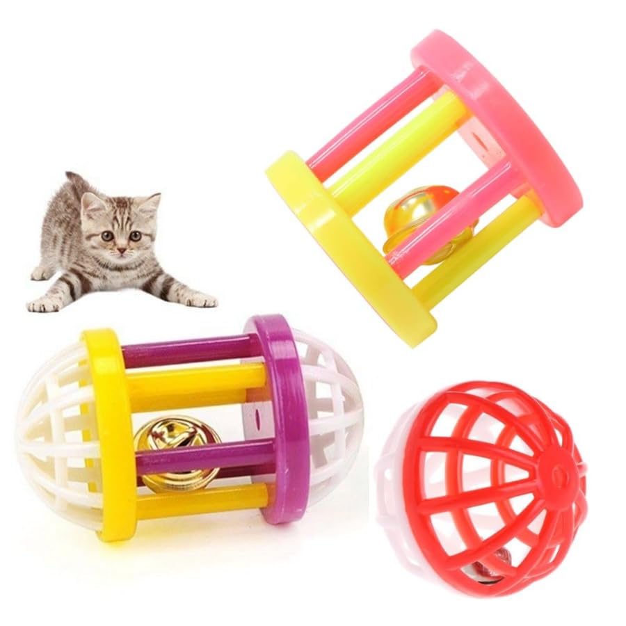Dog Trust Bell Balls Plastic Ball Cat Toys for Interactive Play, Assortment Toys for Indoor Cats & Kitten, Jingle Rattle Toy Pack of 3 pcs