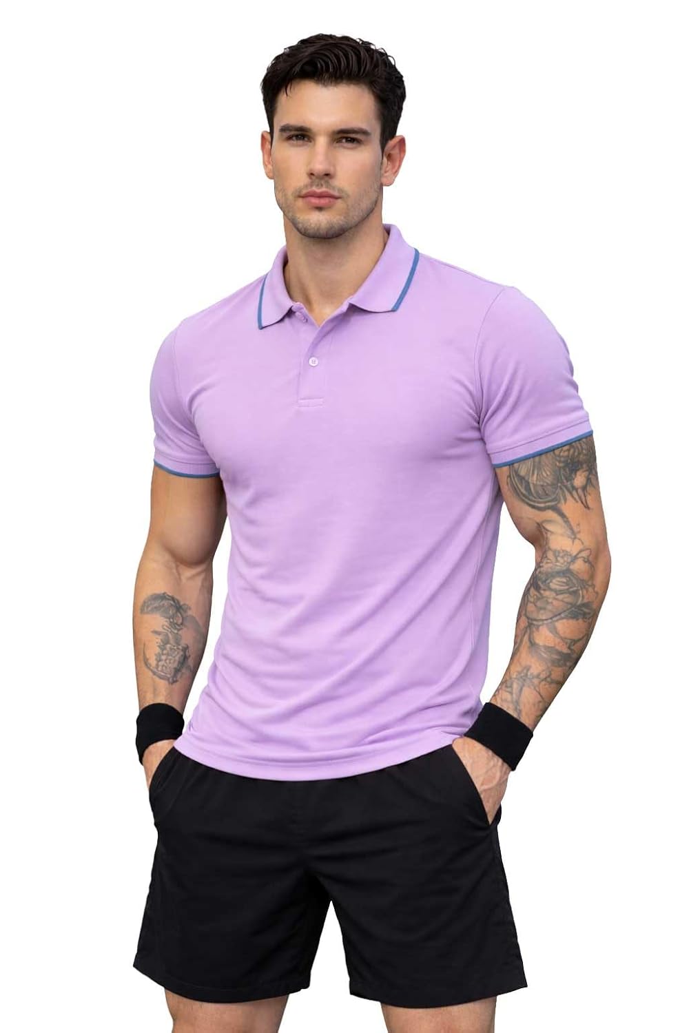 Mens Activewear Polo T Shirt Quick Dry Breathable Sports Tee Stretch Gym Running Polo Lightweight Summer Performance T Shirt for Workout Training and Casual Wear