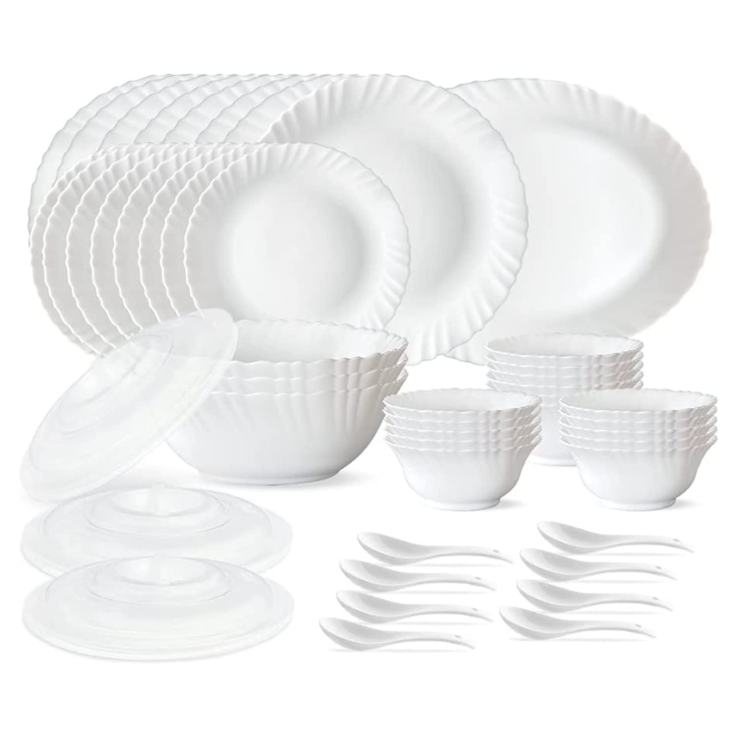 Larah by Borosil 47 pc Opalware Dinner Set for Family of 8 (White)
