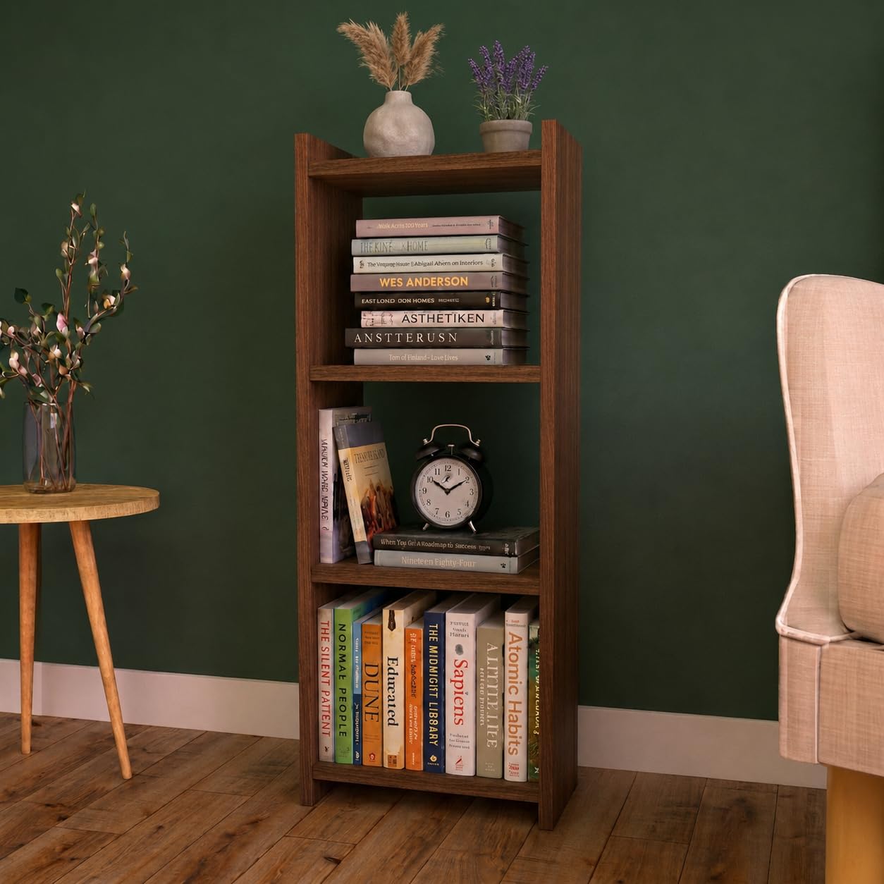 ECOLINE 3 Tier Wooden Bookshelf for Home & Office, Engineered Wood, Brown