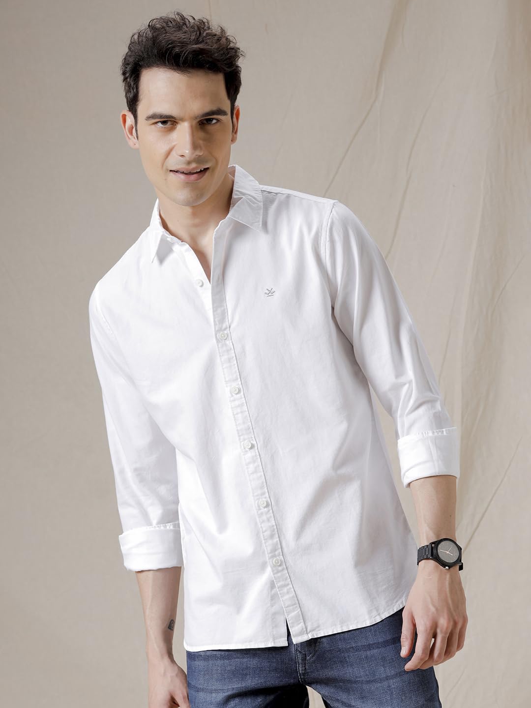 WROGN Men’s Pure Cotton White Shirt | Solid | Slim Fit
