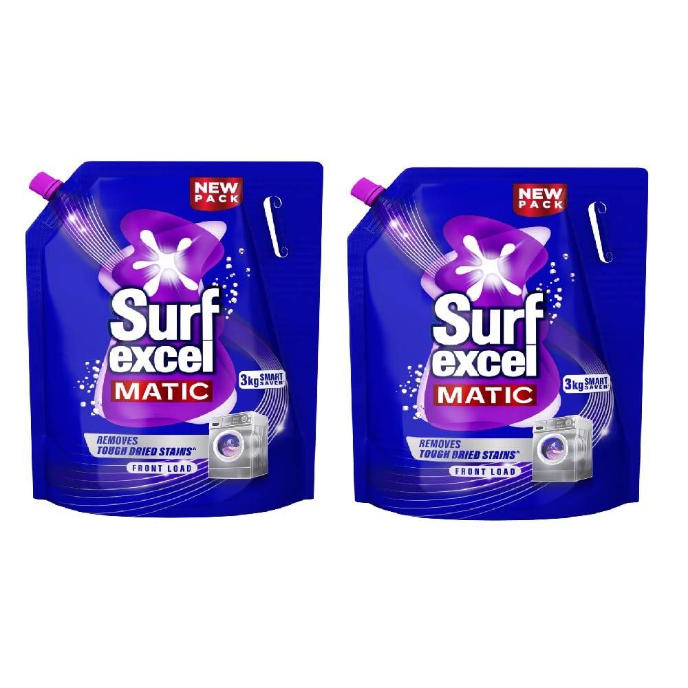 Surf Excel Matic Liquid Detergent 3 kg for Front Load (Pack of 2) | Removes tough Stains in 1st wash | Superior Fragrance | Color Protection | Trusted by machine manufacturers like Bosch, Whirlpool, Lloyd,Voltas