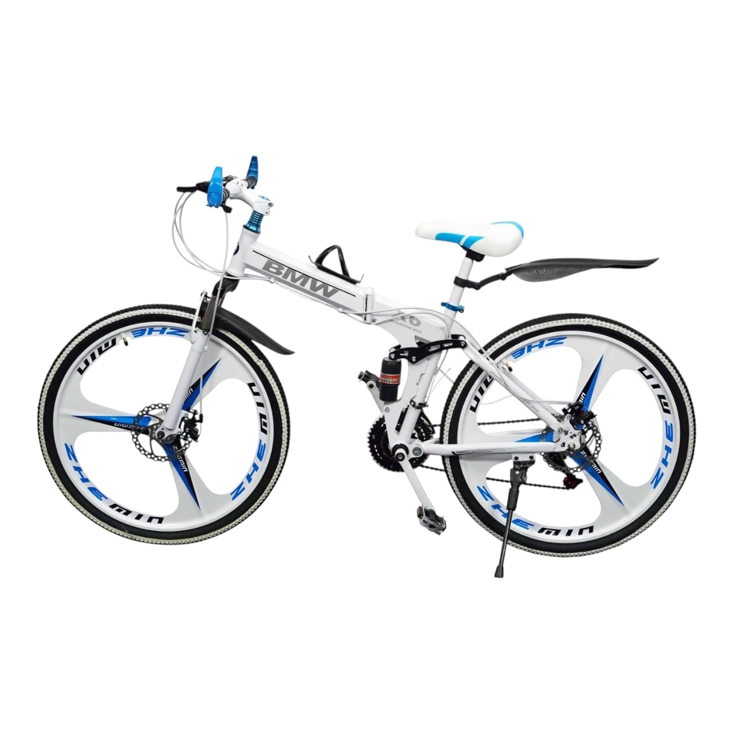 Amaze Kai Dual Suspension Bikes Latest Bmv Foldable Gear Cycle for Men with 21 Speed Gear 3 Spoke | Folding Mountain Bike with Double Disc Break & Mac Wheel, 26 Inch (White)