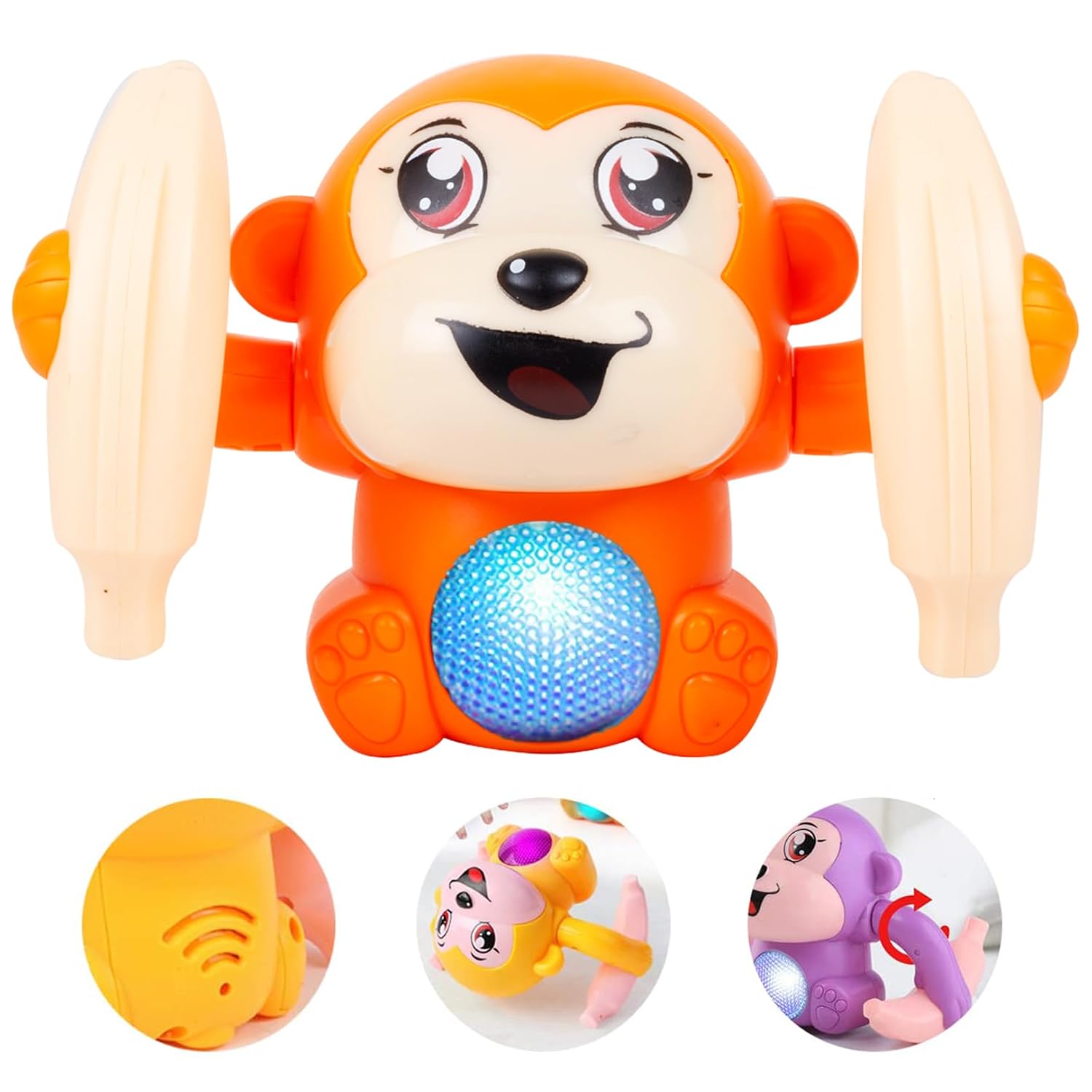 Gooyo GY-2029 Voice Control Banana Dancing Monkey Toy | Spinning, Rolling and Tumbling Toy for Kids with Bright LED Lights & Sound Effects | Orange | 3xAAA Battery (Not Included)