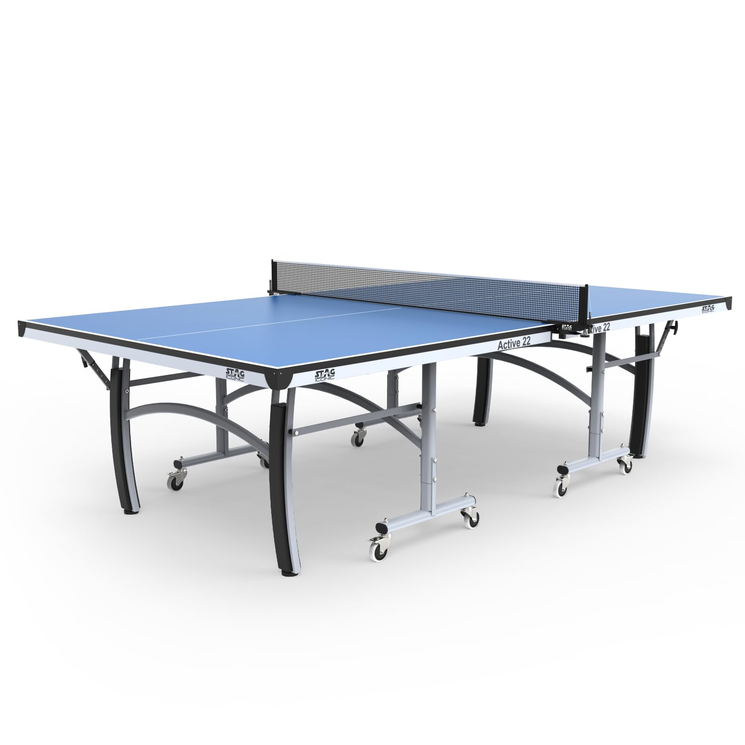 Stag Active 2023 Series Pro Table Tennis T.T Table, Full Size Premium with 7 Minute Quick Easy Setup, Ideal for Both Home and Club – 1 Table Top Cover,2 TT Rackets,6 Balls,1 Clamp Net