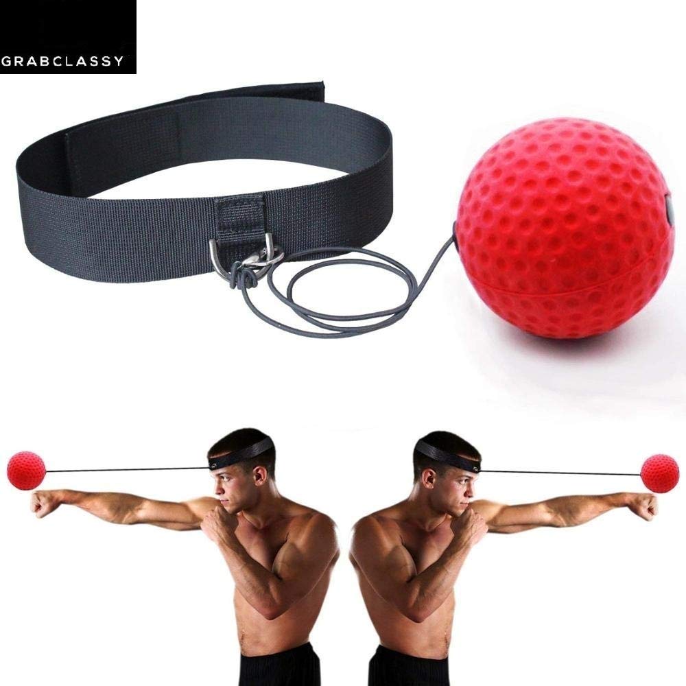 Grab Classy -The Boxing Reflex Ball with Headband and Cotton Mask for Speed Reactions; Punching; Fight Skill and Hand-Eye Coordination (Red)