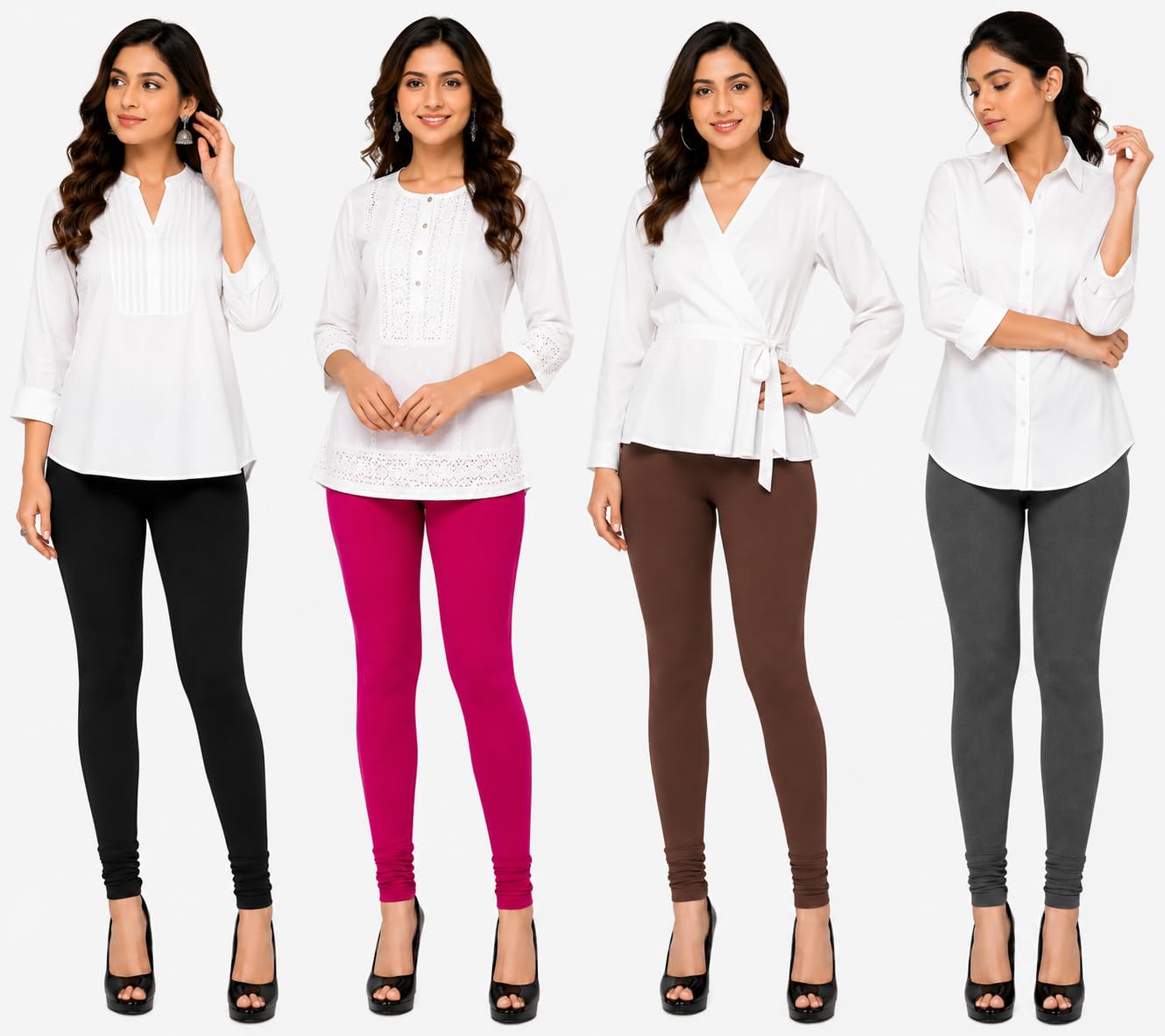 Do It Creation Women’s Cotton Regular Fit Leggings Multi Color Combo Pack of 4