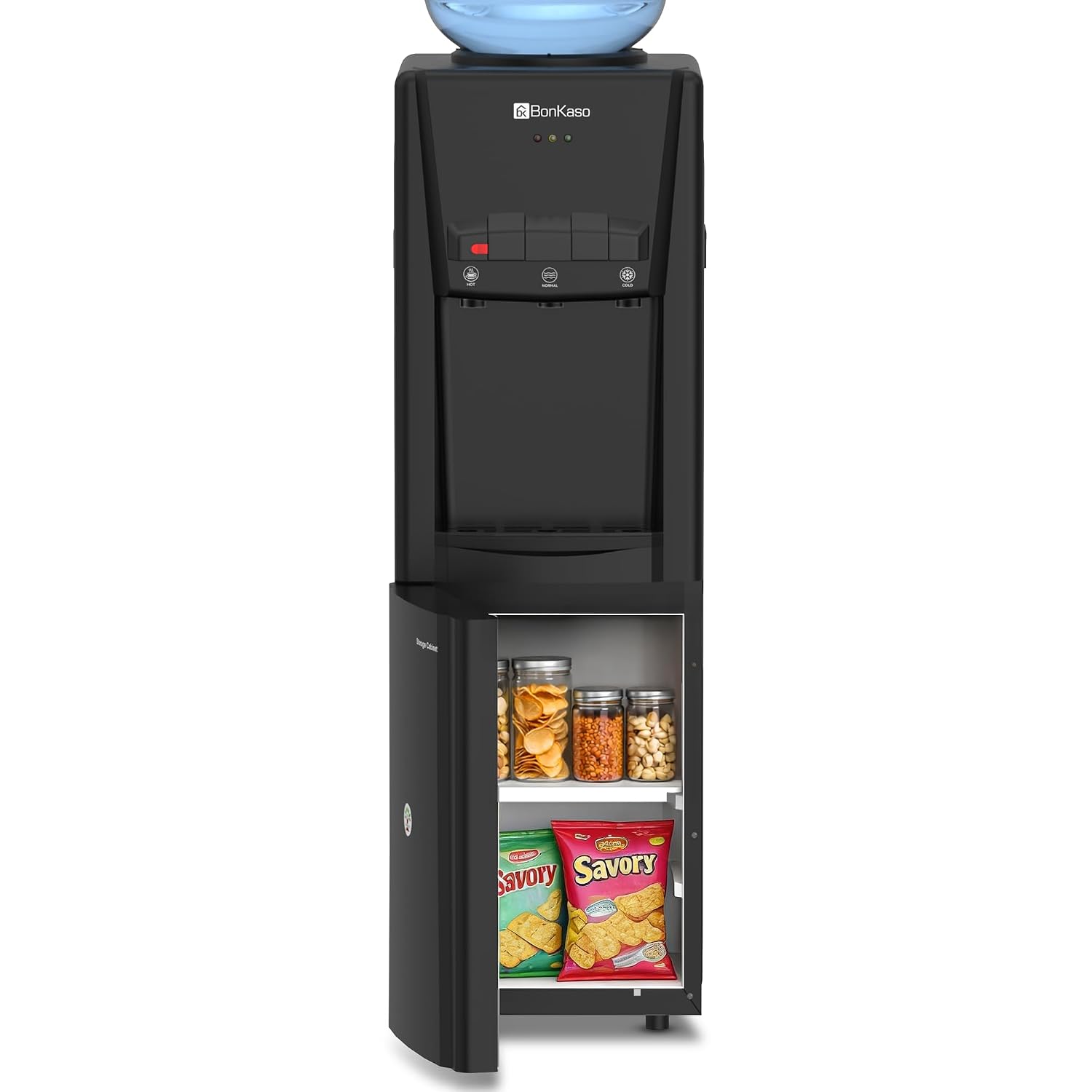 BonKaso Top Loading Hot, Cold & Normal Water Dispenser | 20L Non-refrigerated Cabinet | Food-Grade ABS Body, LED Indicator, Child Lock, Removable Drip Tray | 1 Year Warranty | Black