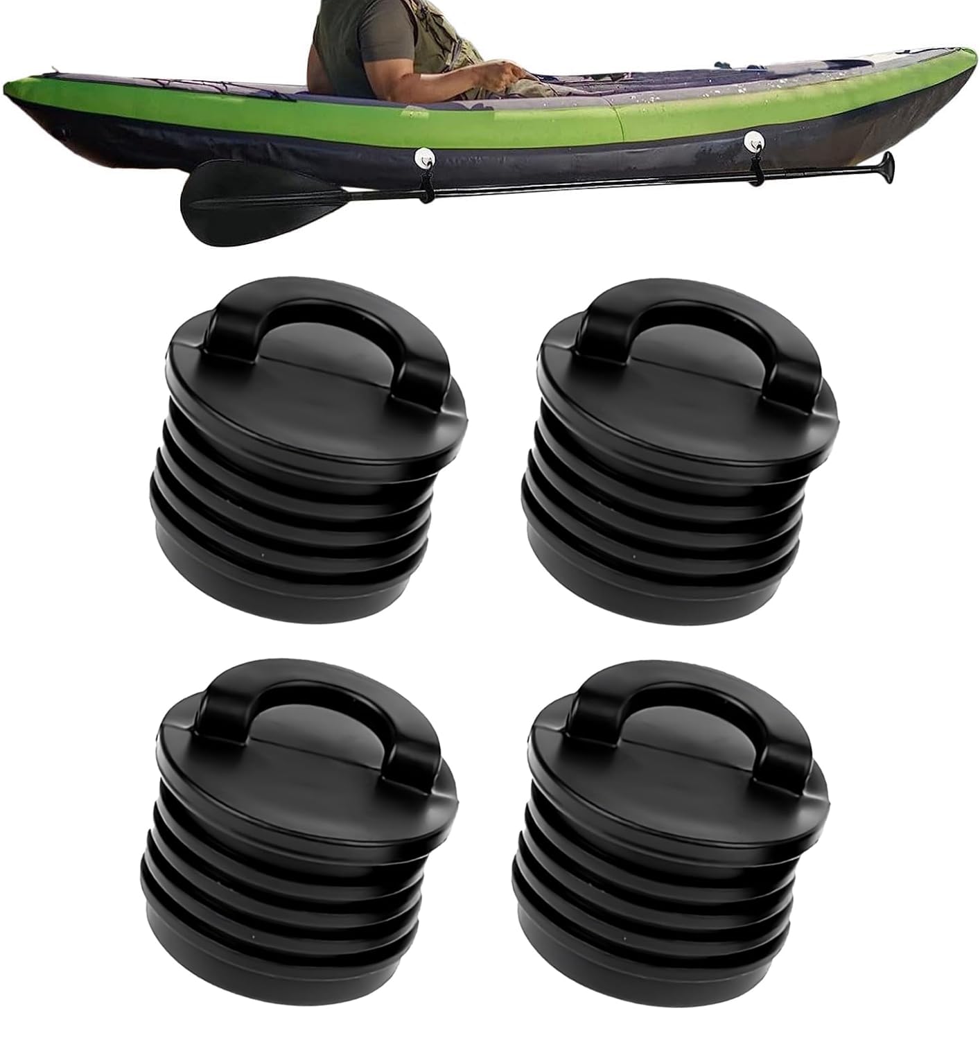 4pcs Kayak Bungs, Push-in Drain Kayak Scupper Plugs with Reinforced Handle, Kayak Accessories for Sit on Top Kayaks Canoes & Small Boats(Black)