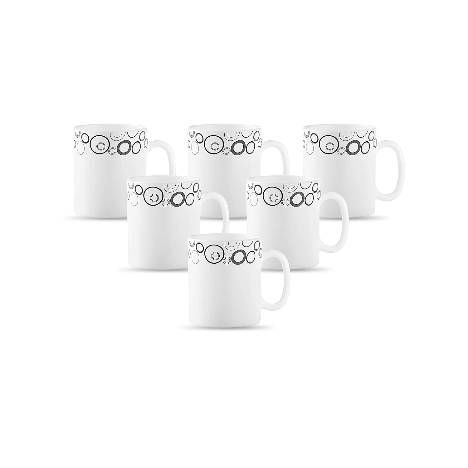 La Opala Diva, Opal Glass Coffee Mug Set Cylinder Regular 6 Pcs, Misty Drops, White, Standard – 180 Ml