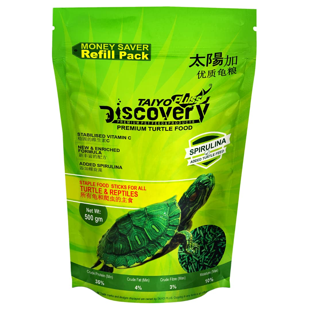 Taiyo Pluss Discovery Turtle Food – 500 g Super Saver Refill Pouch (Improved Formula) | Complete Daily Nutrition Sticks with Spirulina & Vitamin C | Floating Sticks to Support Shell Strength & Growth