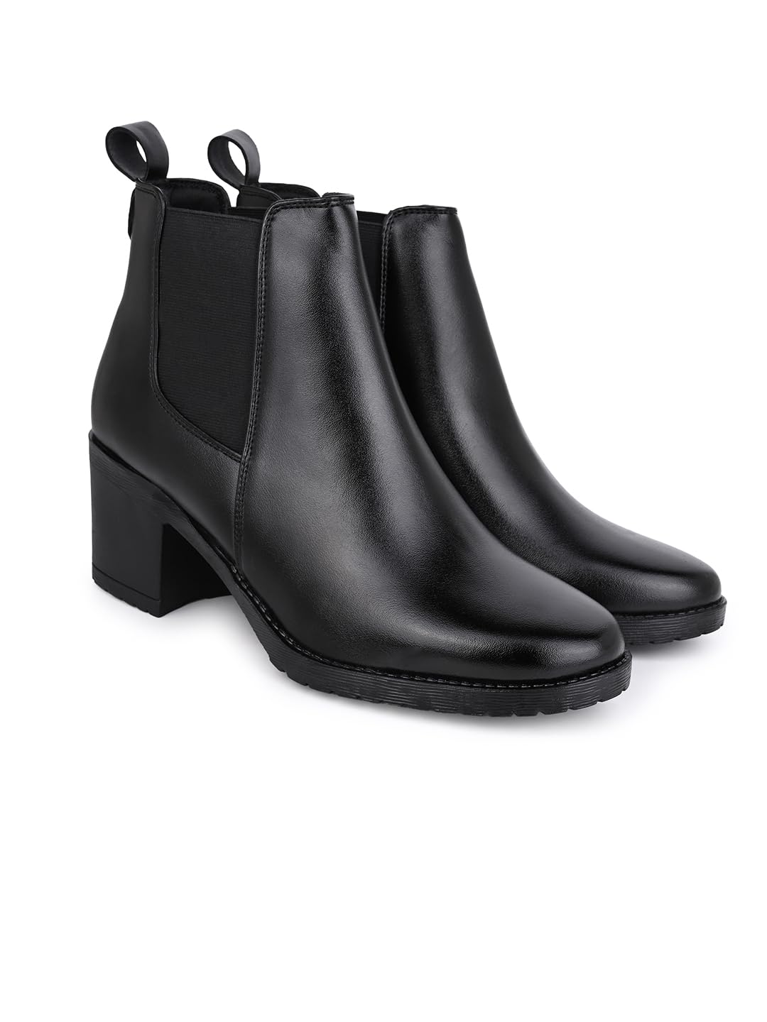 Women’s Premium Black Chelsea Ankle Boots with Block Heel | Slip-On Elastic Side Panel Design | Comfortable Fashion Booties for Casual, Office, Party & Daily Wear