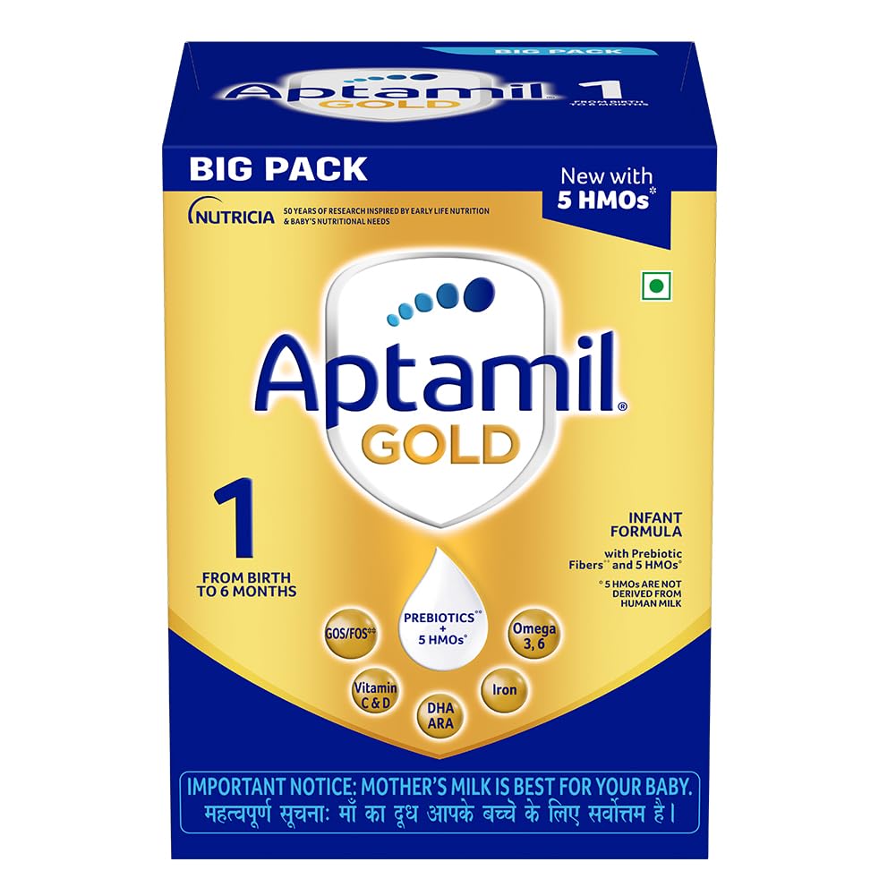 Aptamil Gold Infant Formula for Babies – Stage 1 (Upto 6 months) – with 5HMO and Prebiotics – 3x400g -Bag -in -Box