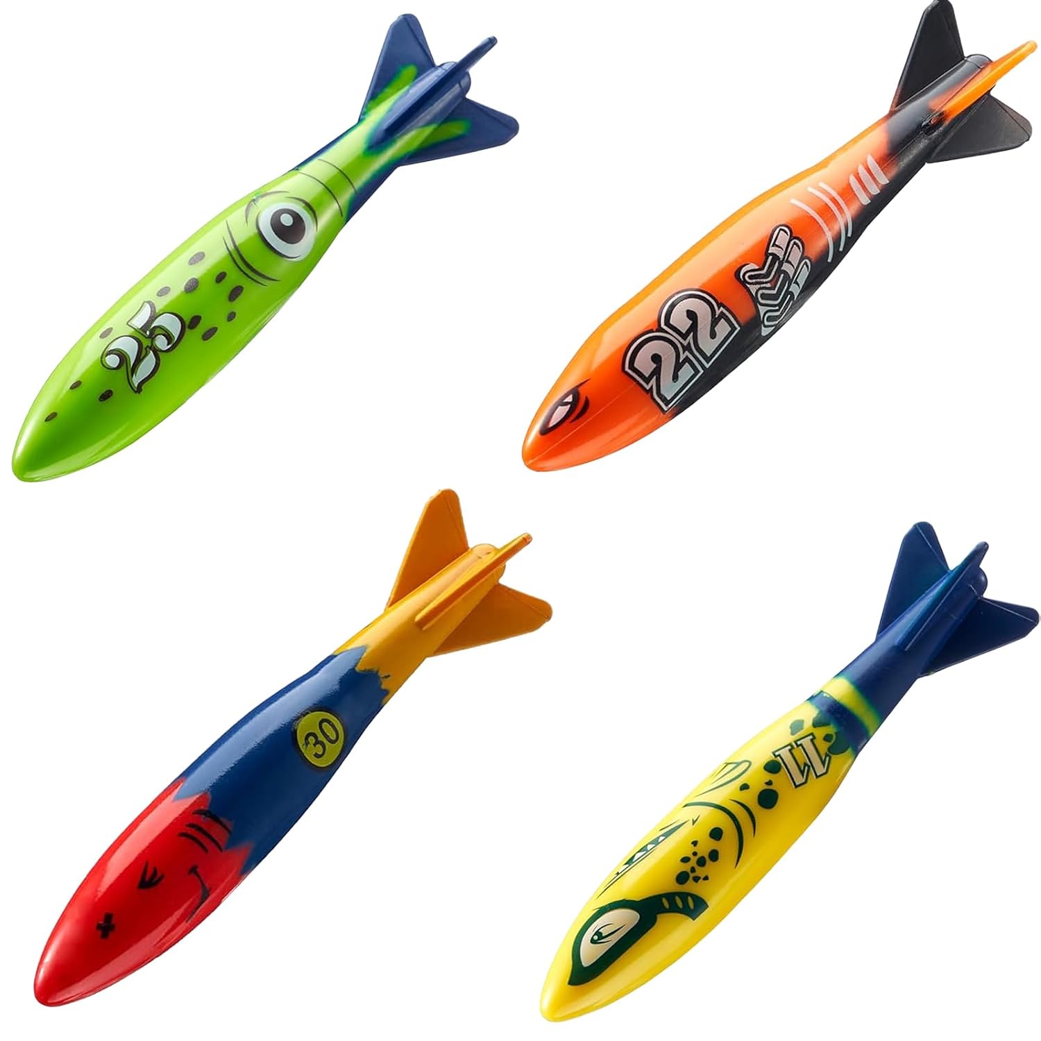 4 Pcspool Toys, Beach Toys,for Kids – Colorful Sinkable Torpedo for Pool Dive Training, Family-Friendly Water Sports Accessories