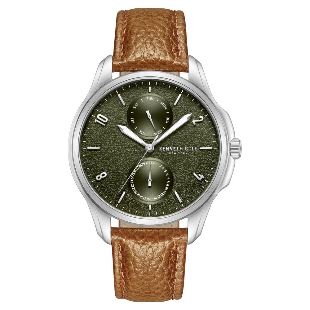 Kenneth Cole Quartz Multifunction Green Dial Brown Leather Strap Watch for Men – KCWGF0015902MN