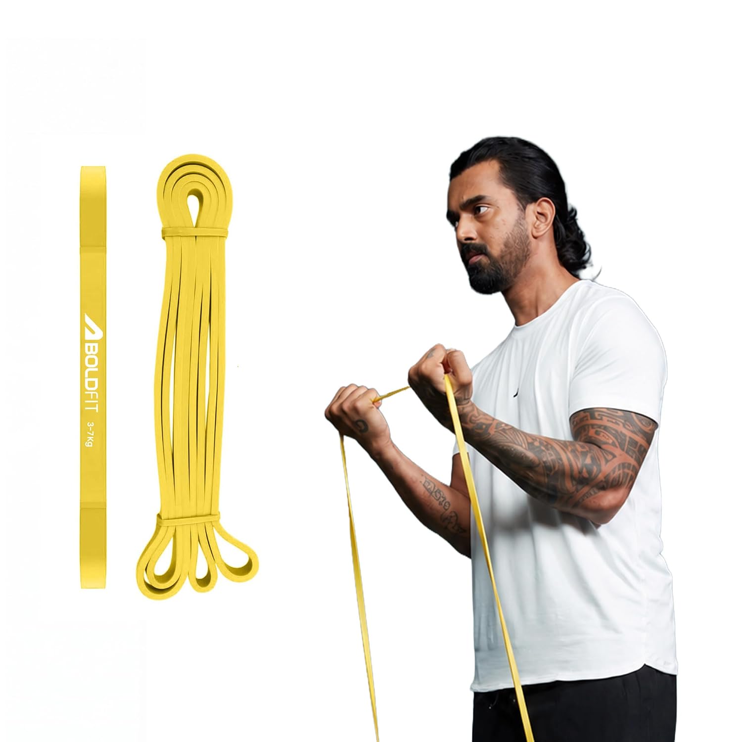 Boldfit Heavy Resistance Band for Workout & Exercise Pull Up, Stretching & Toning Bands for Men & Women Resistance Band Set for Home & Gym Workouts (Yellow, 3–7 Kg)