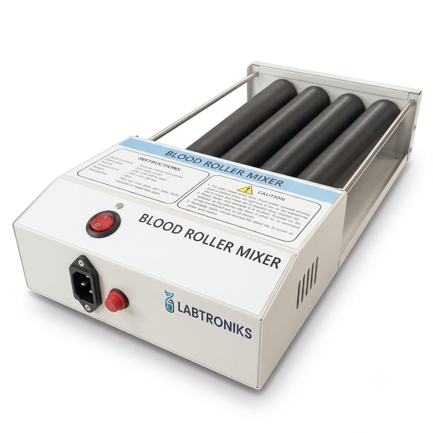 Laboratory Roller Mixer, 4 x 230mm Rollers, 30-36 RPM Speed, Blood Collection Tubes Included