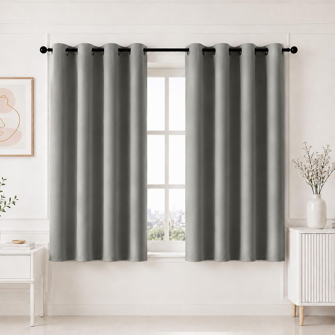HOMEMONDE 100% True Blackout Curtains 5 Feet Single Pcs – Thermal Insulated, Noise Reduced Window Curtain, Room Darkening – Grey (60 Inches, 152.4L x 118W CM)