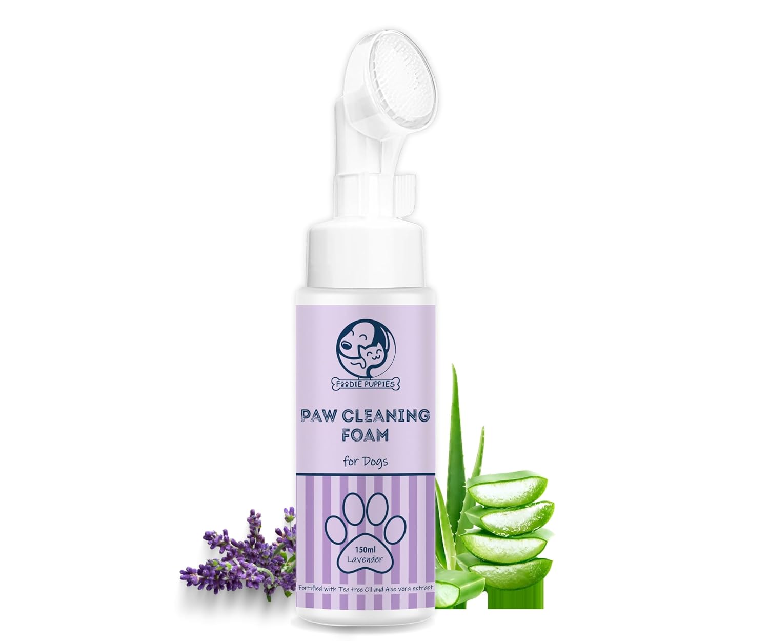 Foodie Puppies Dog Paw Cleaning Foam with Silicone Brush – (Lavender, 150ml) | Lavender Paw Cleaner for Dog Foot Scrubber Cleaning Brush | Fortified with Tea Tree Oil and Aloe Vera Extract