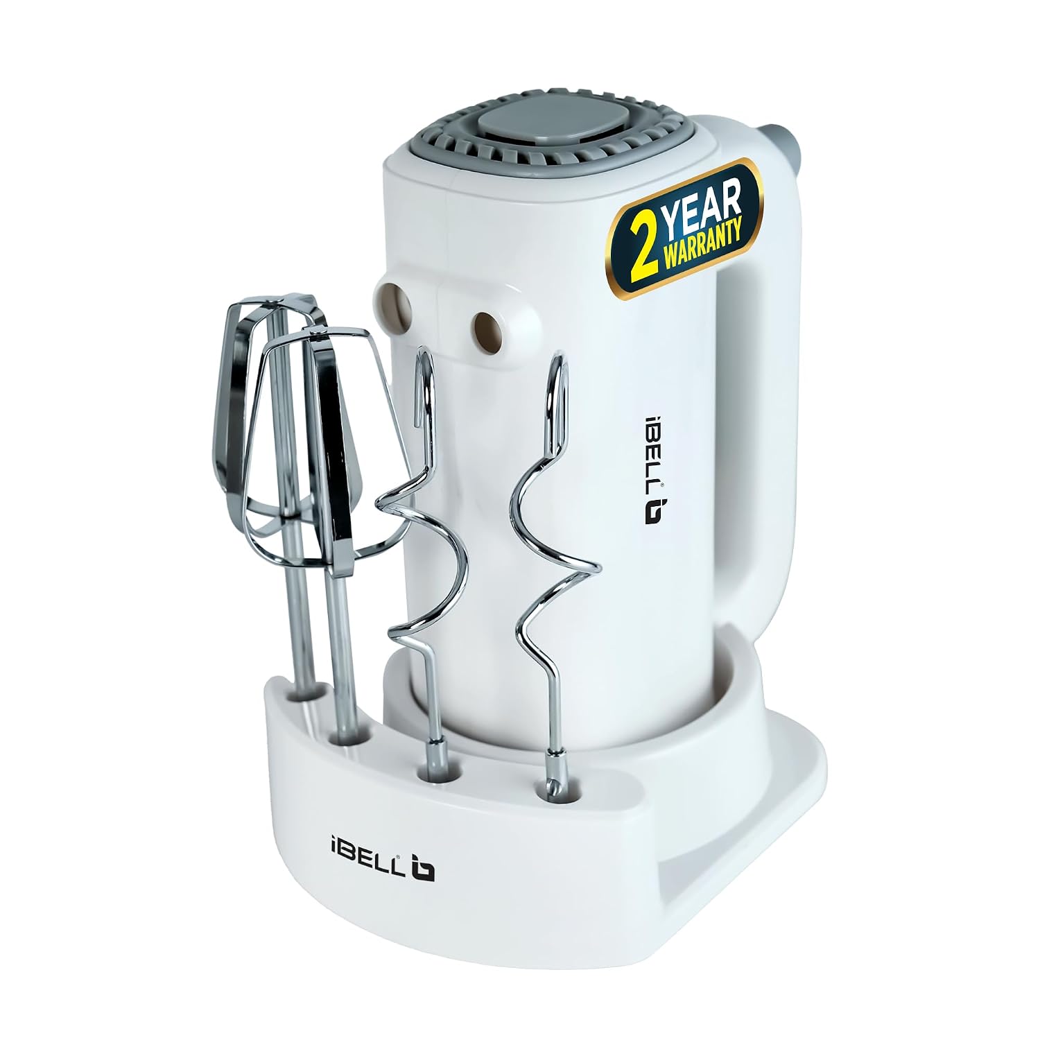 iBELL WHISK350 Electric Hand Mixer – 350W with 5 Speed Control, Stainless Steel Beaters & Dough Hooks for Baking, Whipping & Mixing (White)