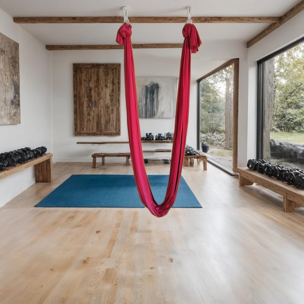 Streetup India® Lycra Fabric Aerial Swing/Yoga Hamock With 20 Feet Long Fabric With Carabiner and Ring (Maroon)