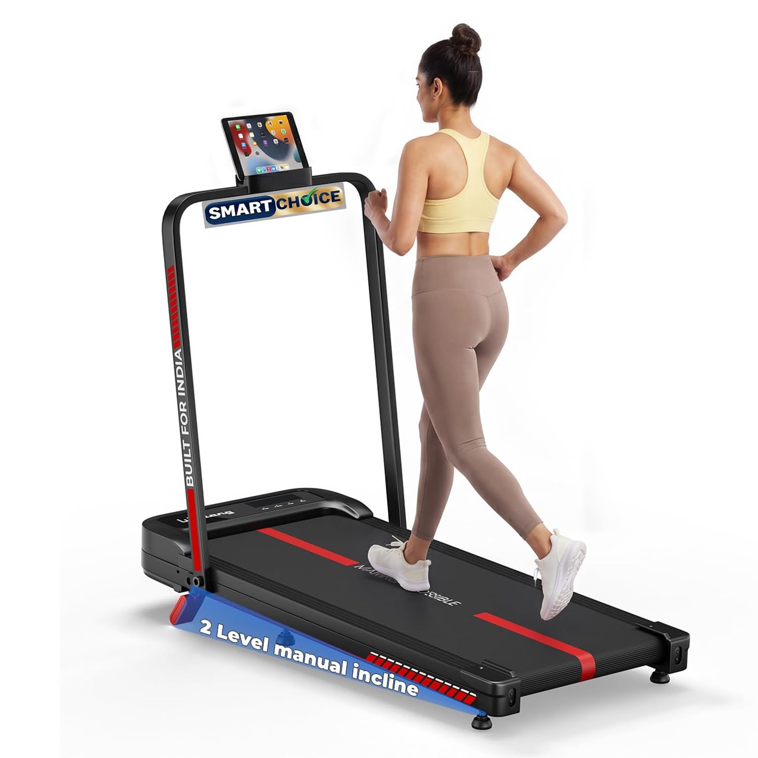 Lifelong 4 HP Motorized Treadmill for Home|2-Level Manual Incline |Speed1-10 km/h |LED Display|12 Workout Programs |100 kg Capacity |Gym Equipment for Home Workout| Foldable Handle| iPad & Phone Stand