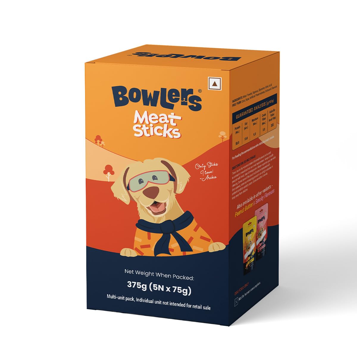 Bowlers Dog Treats Meat Sticks| 70g (Pack of 5) | Good for Dental Hygiene | High on Protien|Low in Fat | Grain Free | Handmade Treats