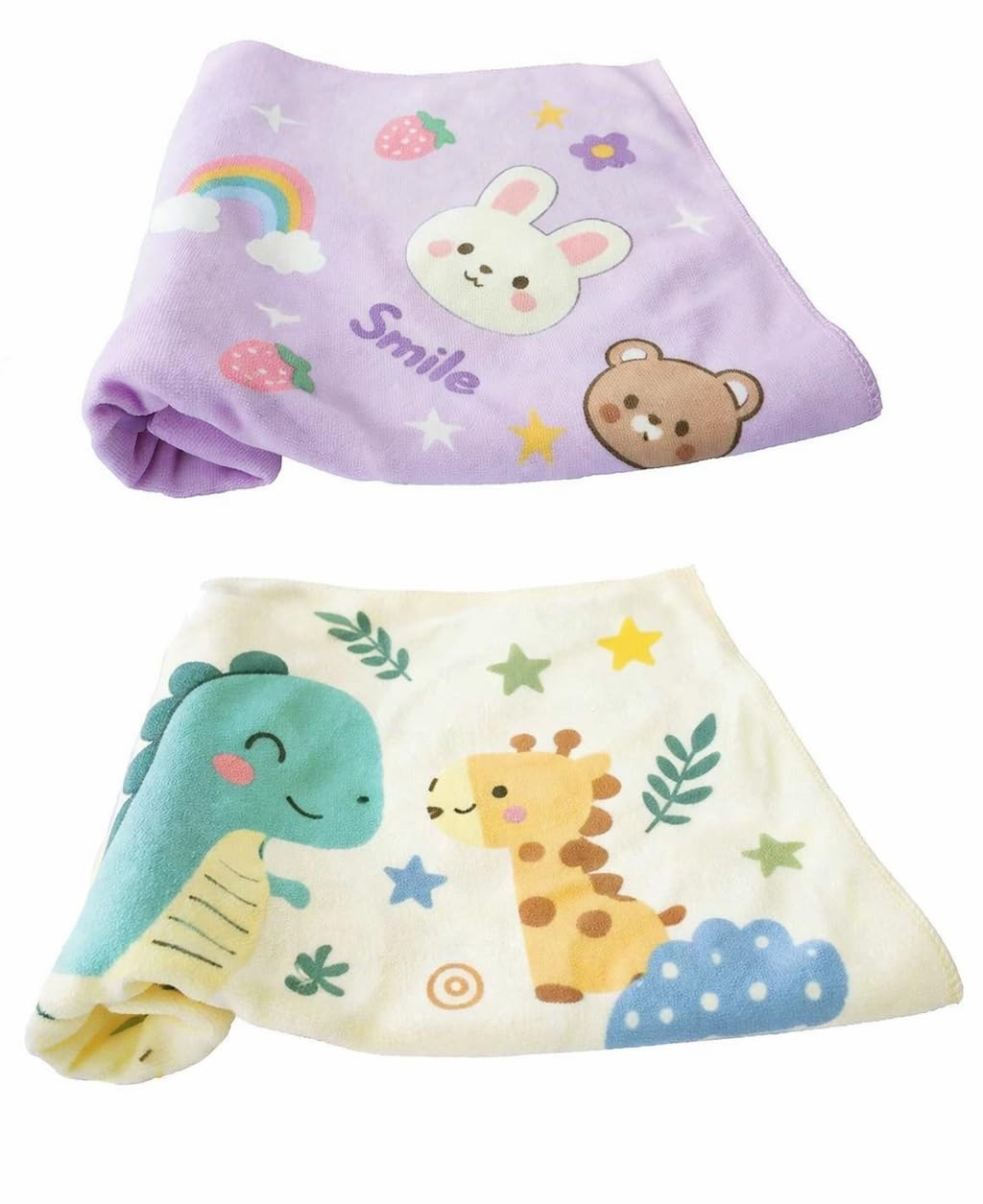 100% Soft Cotton Baby Bath Towel for Infants/New Born/Babies (0-12 Months) (Pack of 2) (Colours & Prints Vary), Multi