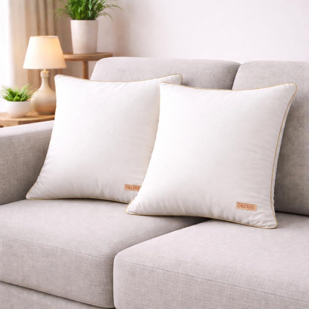 Orchid Cushion Inserts for Sofa 16×16 Inch Pack of 2, Microfiber Filled Soft Square Cushions for Couch, Chair, Bed & Decorative Covers, Fluffy Support Pillow Pads, White