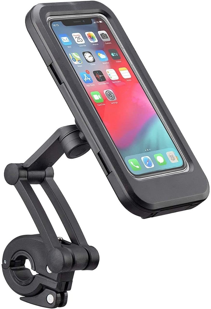 Waterproof Bike Mobile Holder with Aluminum Alloy Base, 360° Rotatable Motorcycle Phone Mount Stand for Handlebar, Anti-Glare Touch-Screen Case for Bicycles, Scooters & Electric Bikes